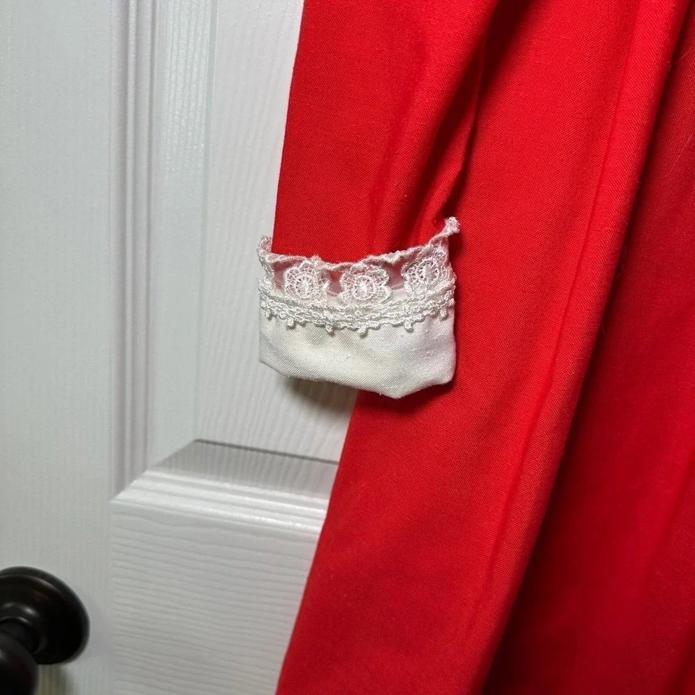 Vintage Mini World Red‎ Pleated Dress Lace Collar Bow Girls 8 Holiday USA